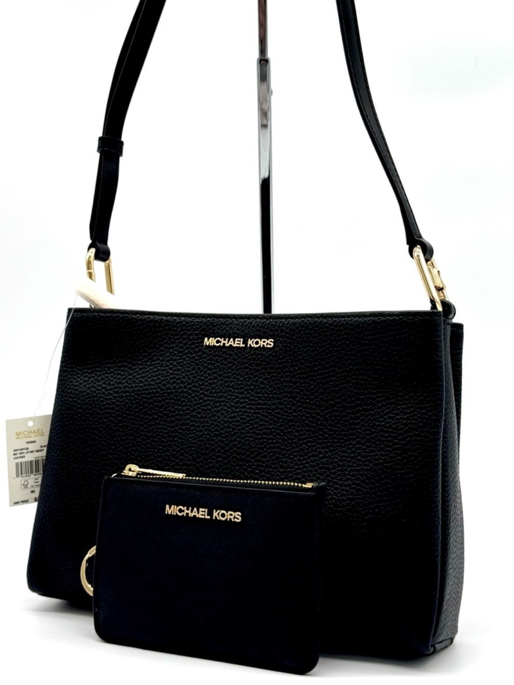 Michael Kors Trisha Medium Pebbled Leather Crossbody Bag w Matching TZ Coinpouch